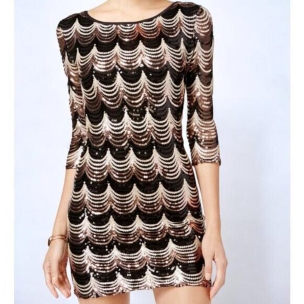 Dolls Kill Black and Gold Sequin Mini Dress